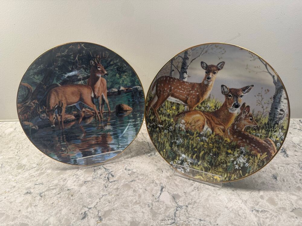 Vintage Danbury Mint Bruce Miller Deer Wilderness Set Of 2 Collector Plates 8"
